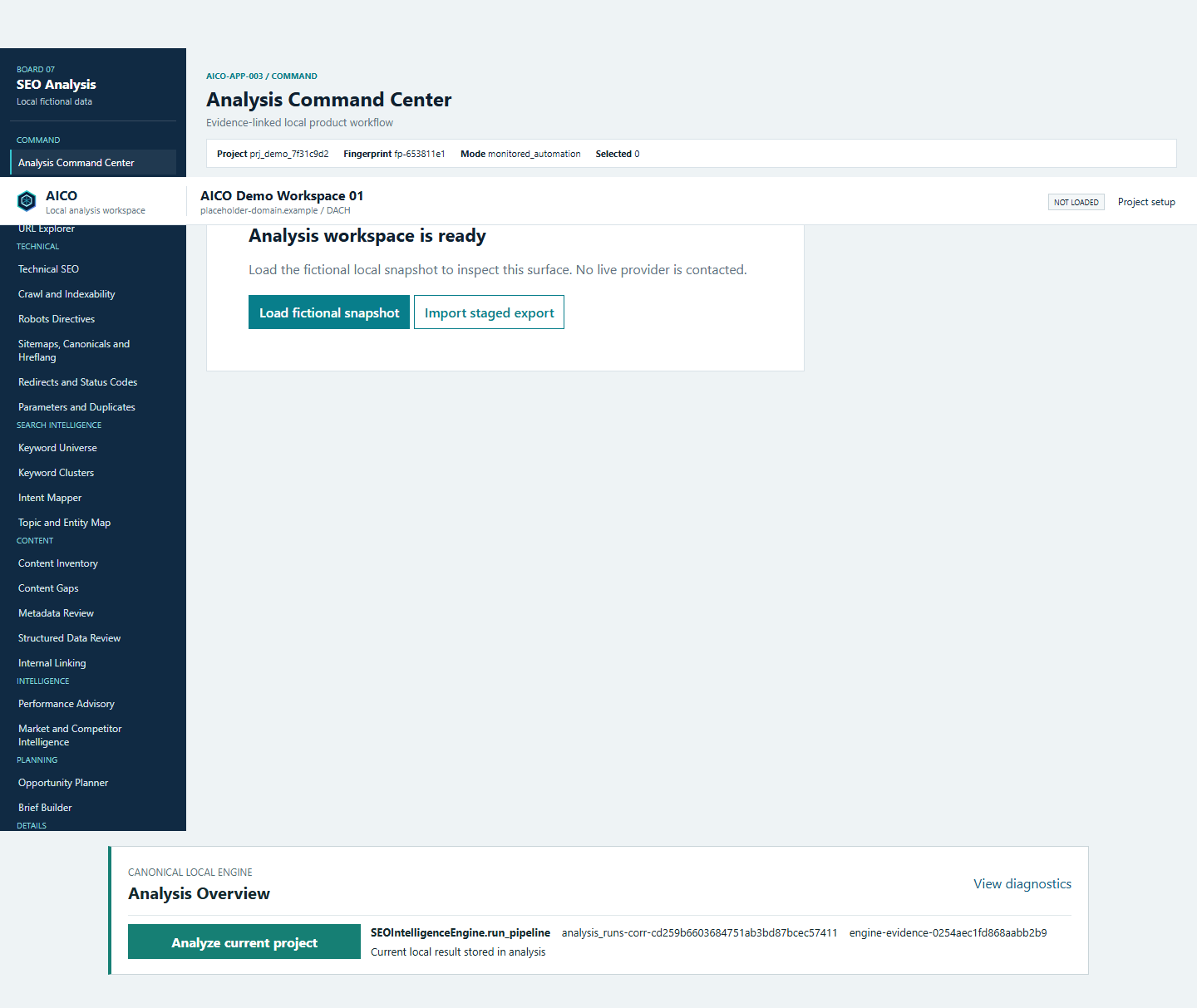 Noeral controlled SEO analysis workspace